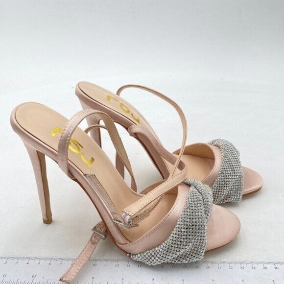 FSJ Pink Open Toe Bowknot Stiletto High Heel Ankle Strap Buckle Rhinestone Shoes - Picture 4 of 8